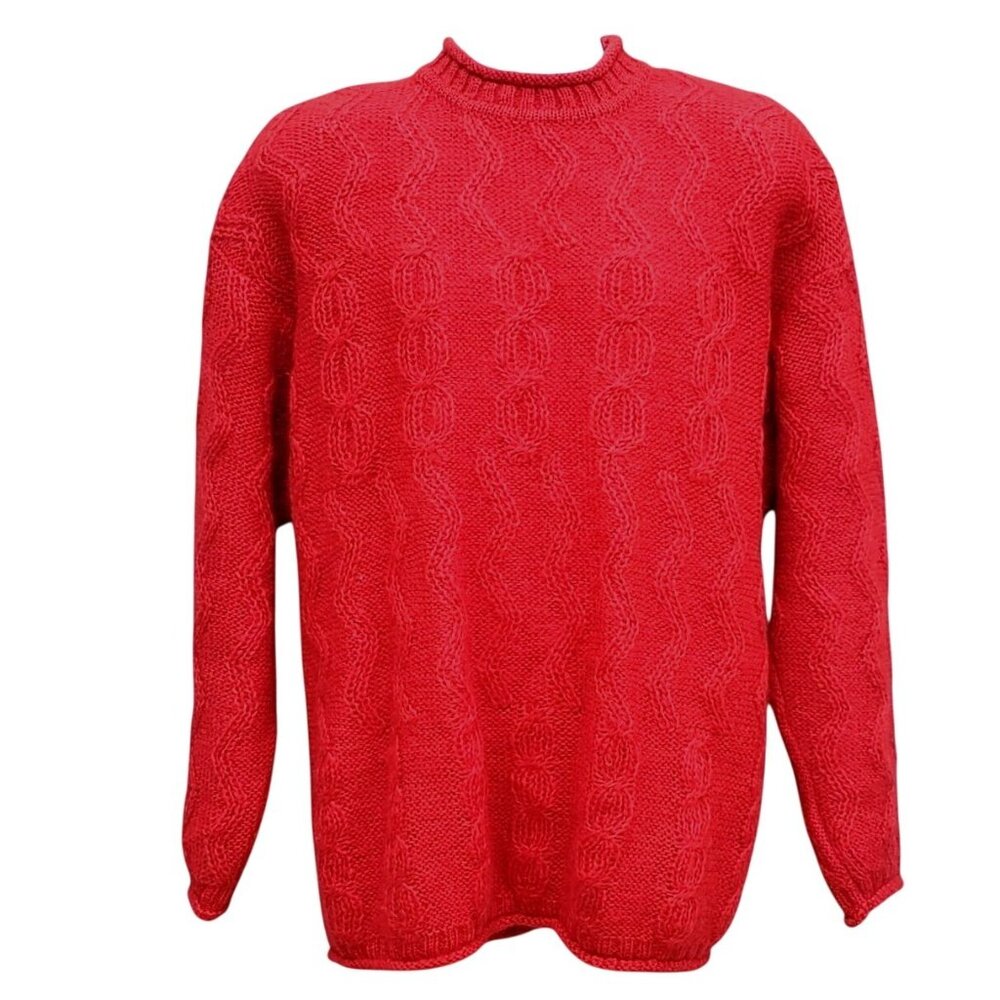 Vintage Esprit Mens Red Mohair Sweater Oversize Pullover 3XL 4XL Cable Knit 90s